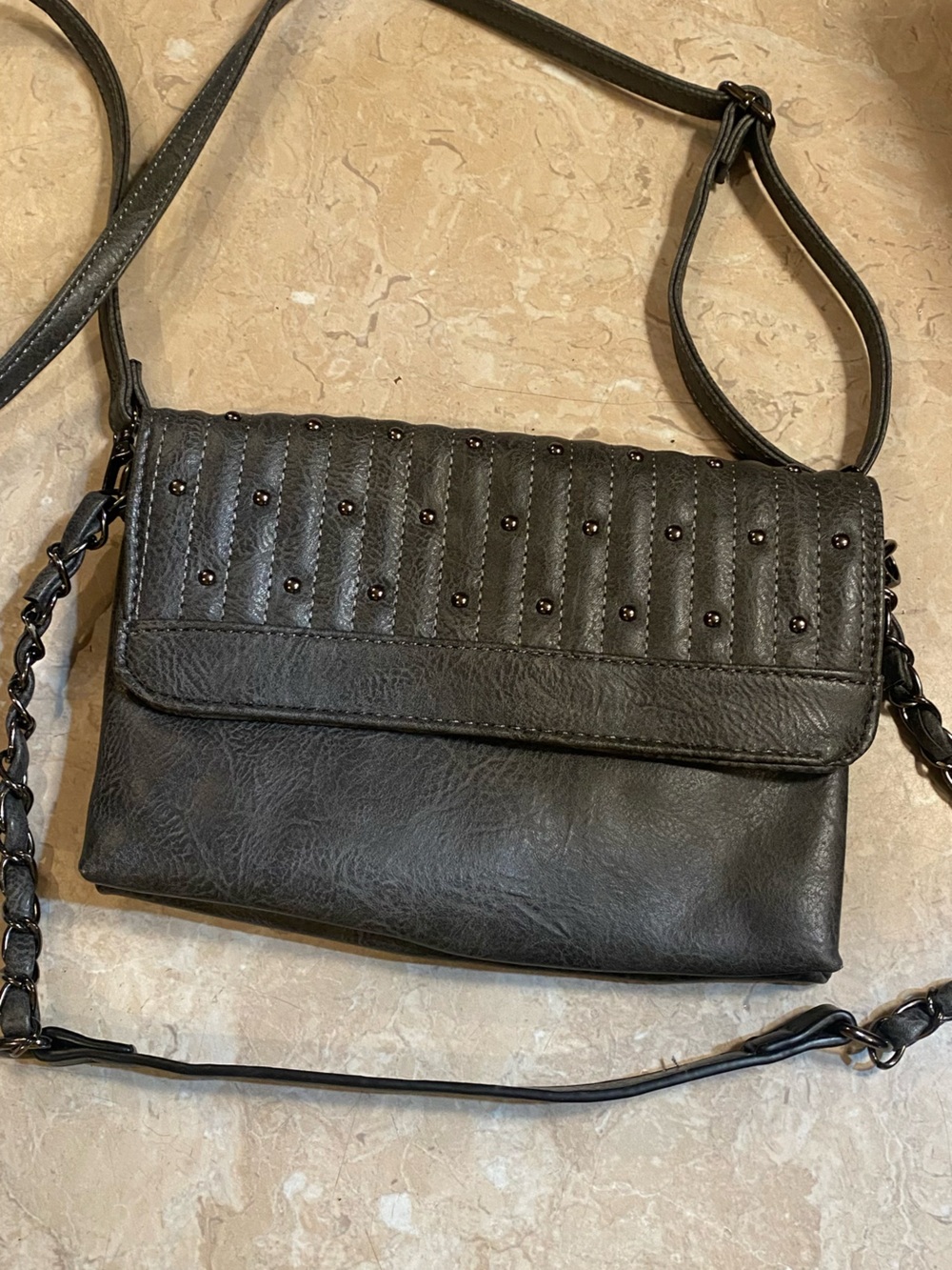 Black Stud-Detail Quilted Flap Crossbody Bag